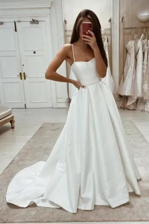 2021 Simple Wedding Gowns with Spaghetti Straps