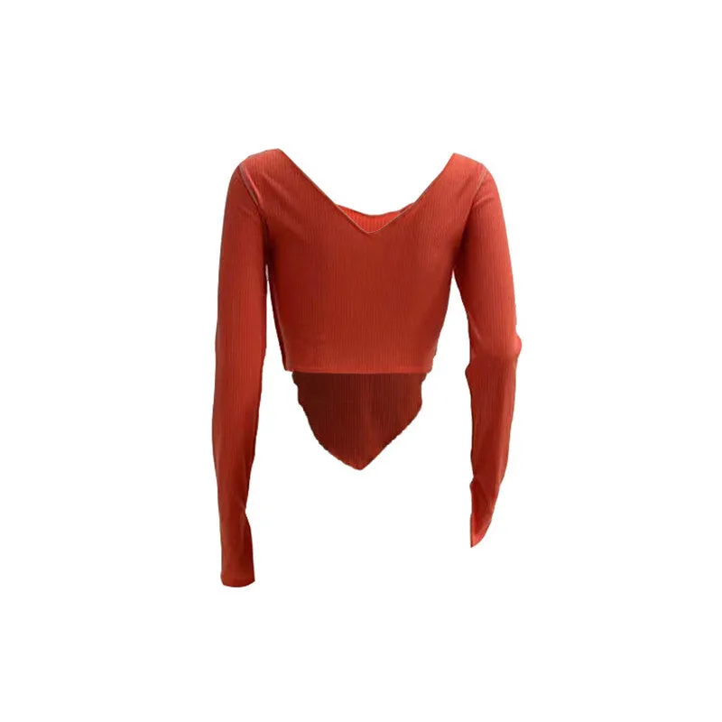 (30 Pieces) Women Fashion V-Neck Off-Shoulder Irregular Hem Crop Tops