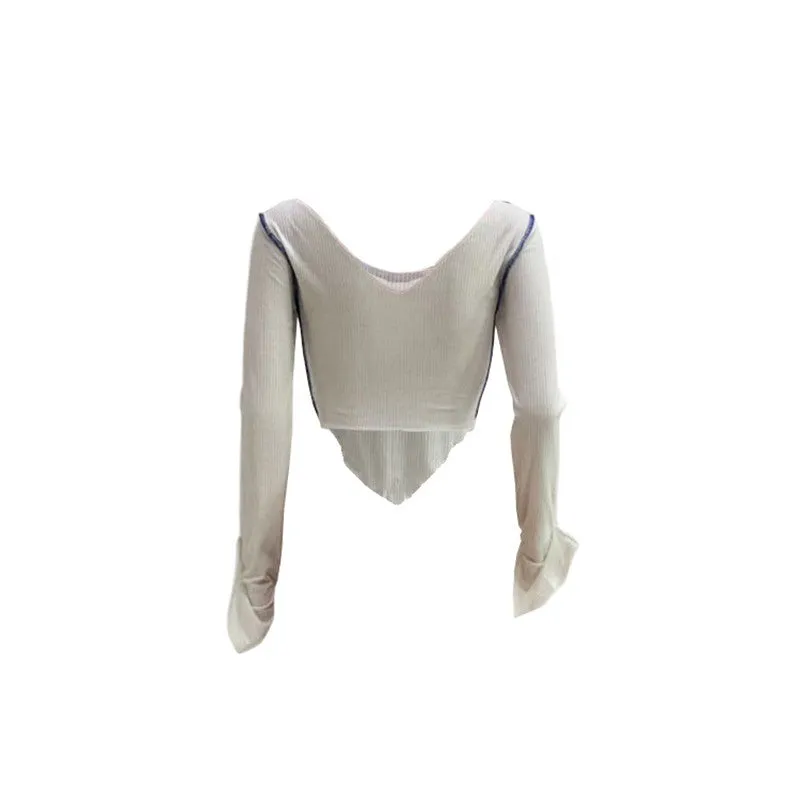 (30 Pieces) Women Fashion V-Neck Off-Shoulder Irregular Hem Crop Tops