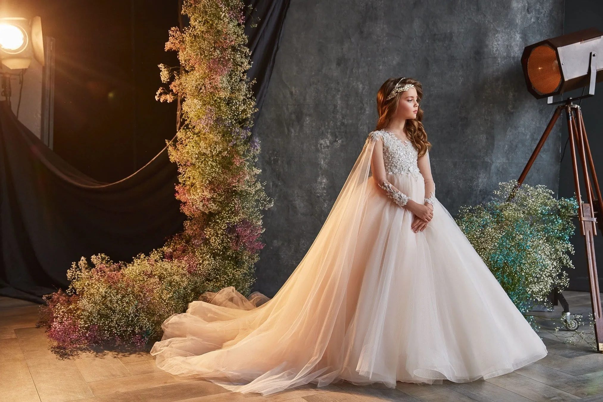 3219 Junior Bridesmaid Dress with Cape Sleeves
