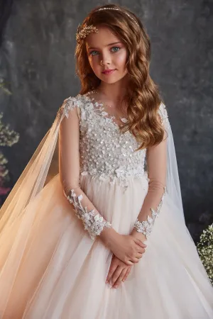 3219 Junior Bridesmaid Dress with Cape Sleeves