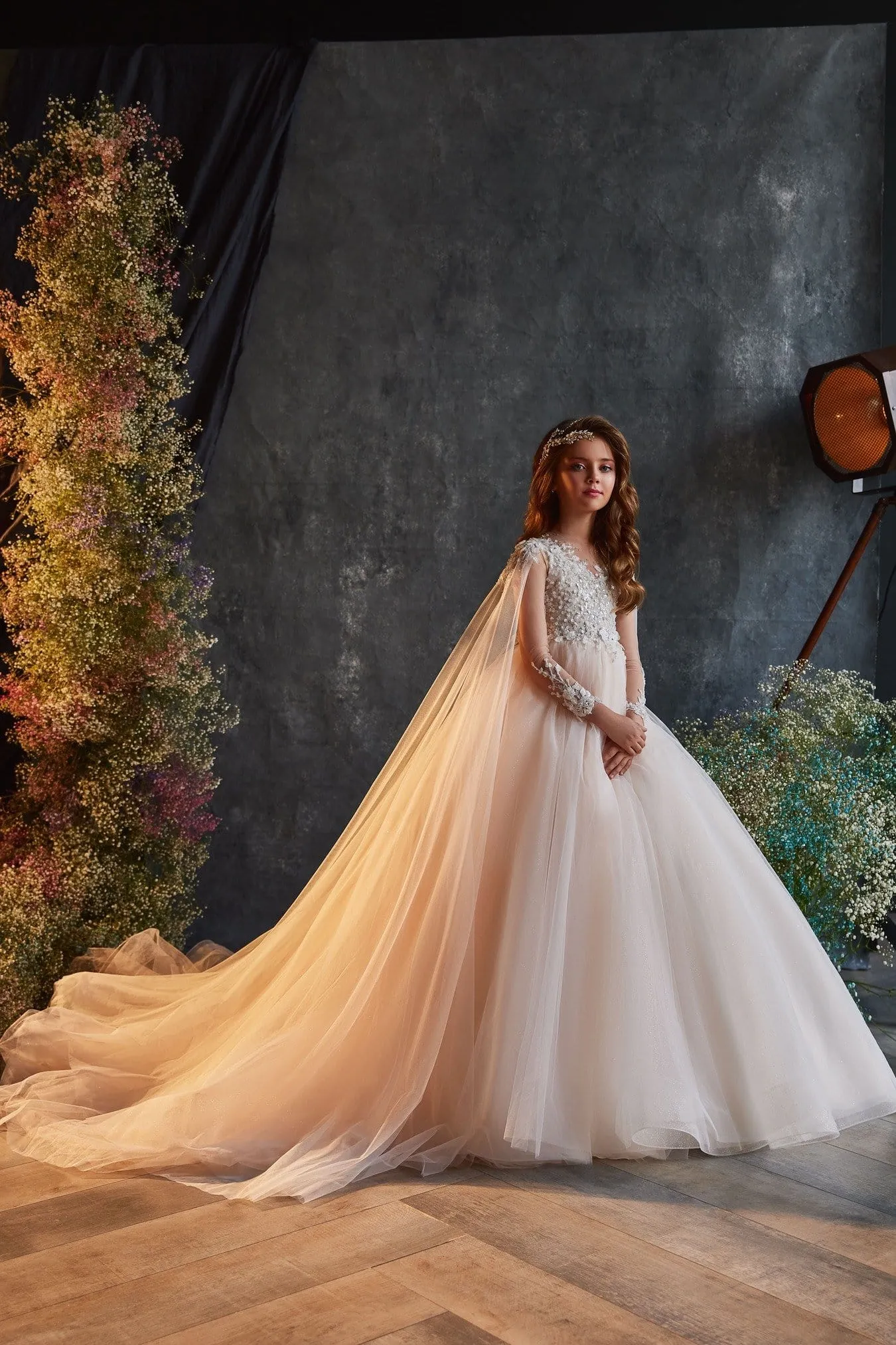 3219 Junior Bridesmaid Dress with Cape Sleeves