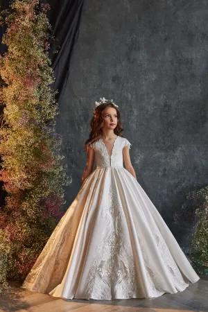 3232 Girls Ivory Satin Dress for Special Occasions