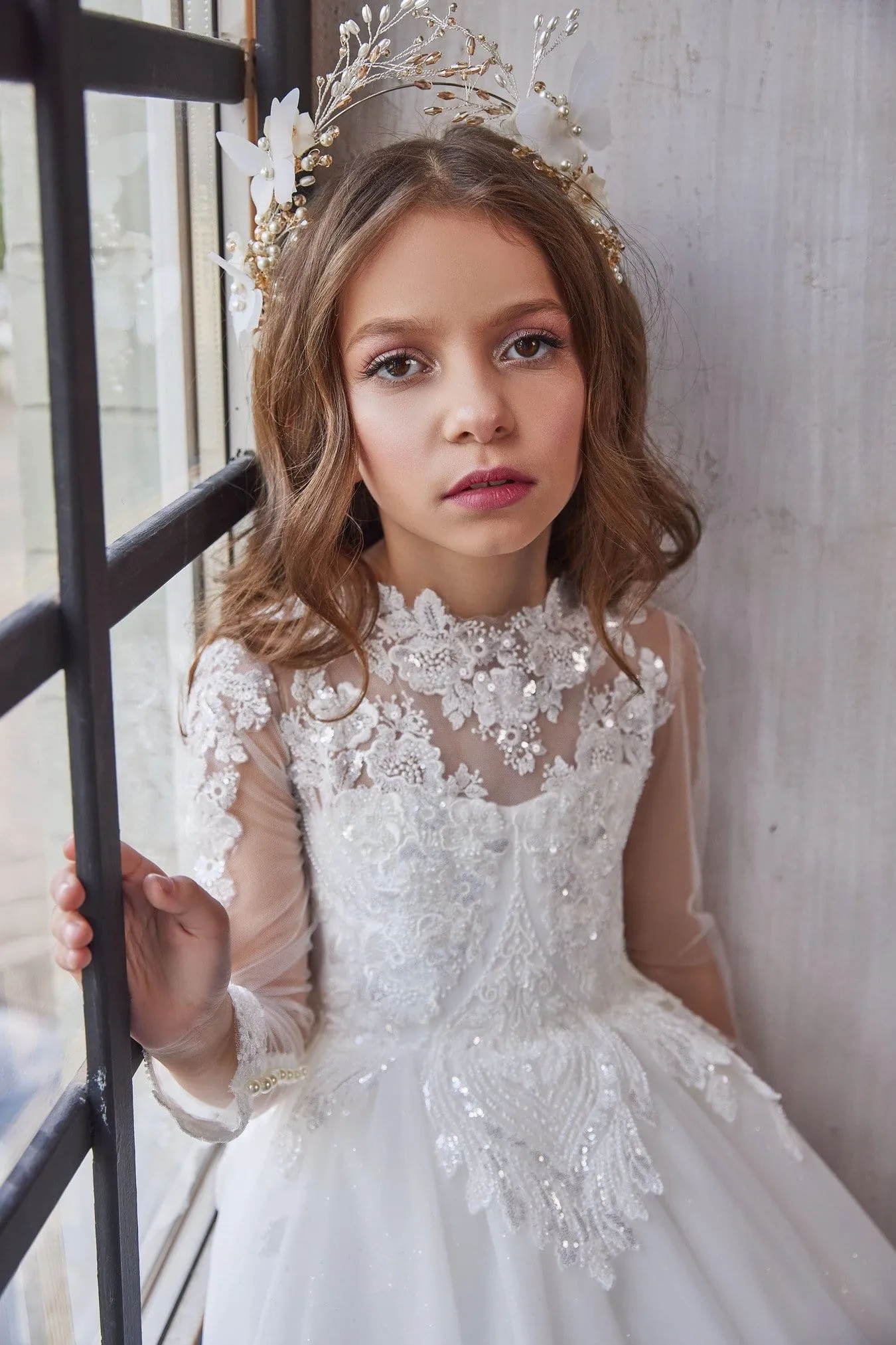 3234 Girls White Sparkly Princess Dress for Weddings