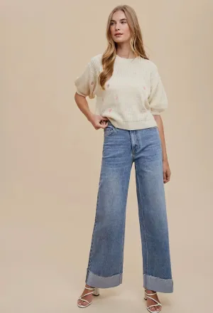 90’s Style Cuffed Hem High Rise Straight Jeans