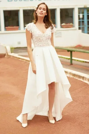 A-line Hi-lo Bride Dresses with Satin Box Pleats