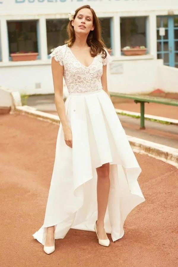 A-line Hi-lo Bride Dresses with Satin Box Pleats