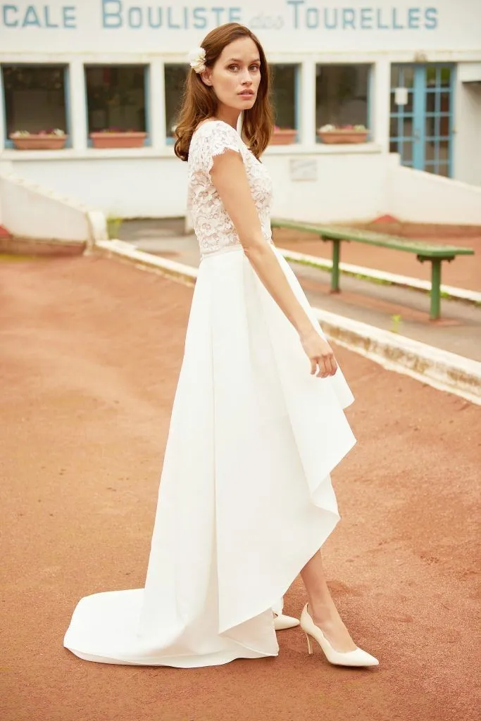 A-line Hi-lo Bride Dresses with Satin Box Pleats