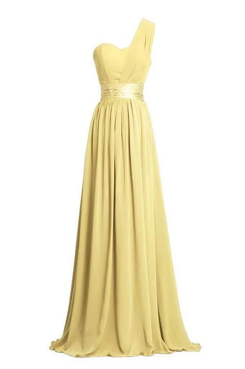 A-line One-Shoulder Floor-length Empire Bridesmaid Dress With Sash TY0001