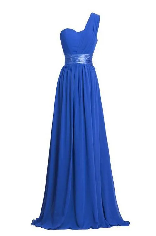 A-line One-Shoulder Floor-length Empire Bridesmaid Dress With Sash TY0001