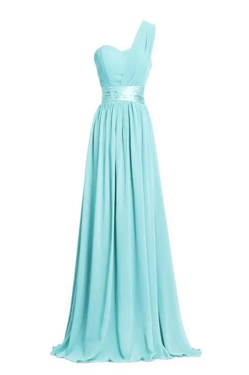 A-line One-Shoulder Floor-length Empire Bridesmaid Dress With Sash TY0001