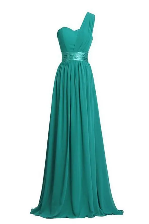 A-line One-Shoulder Floor-length Empire Bridesmaid Dress With Sash TY0001