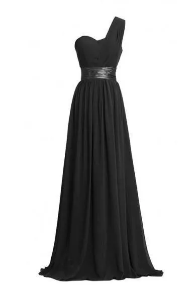 A-line One-Shoulder Floor-length Empire Bridesmaid Dress With Sash TY0001