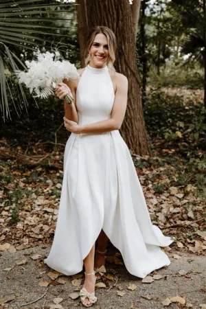 A-line Satin Royal Bride Dresses with Stand Neckline