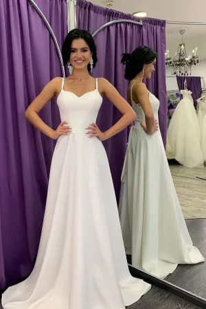 A-line Satin Simple Bridal Gown with Double Straps