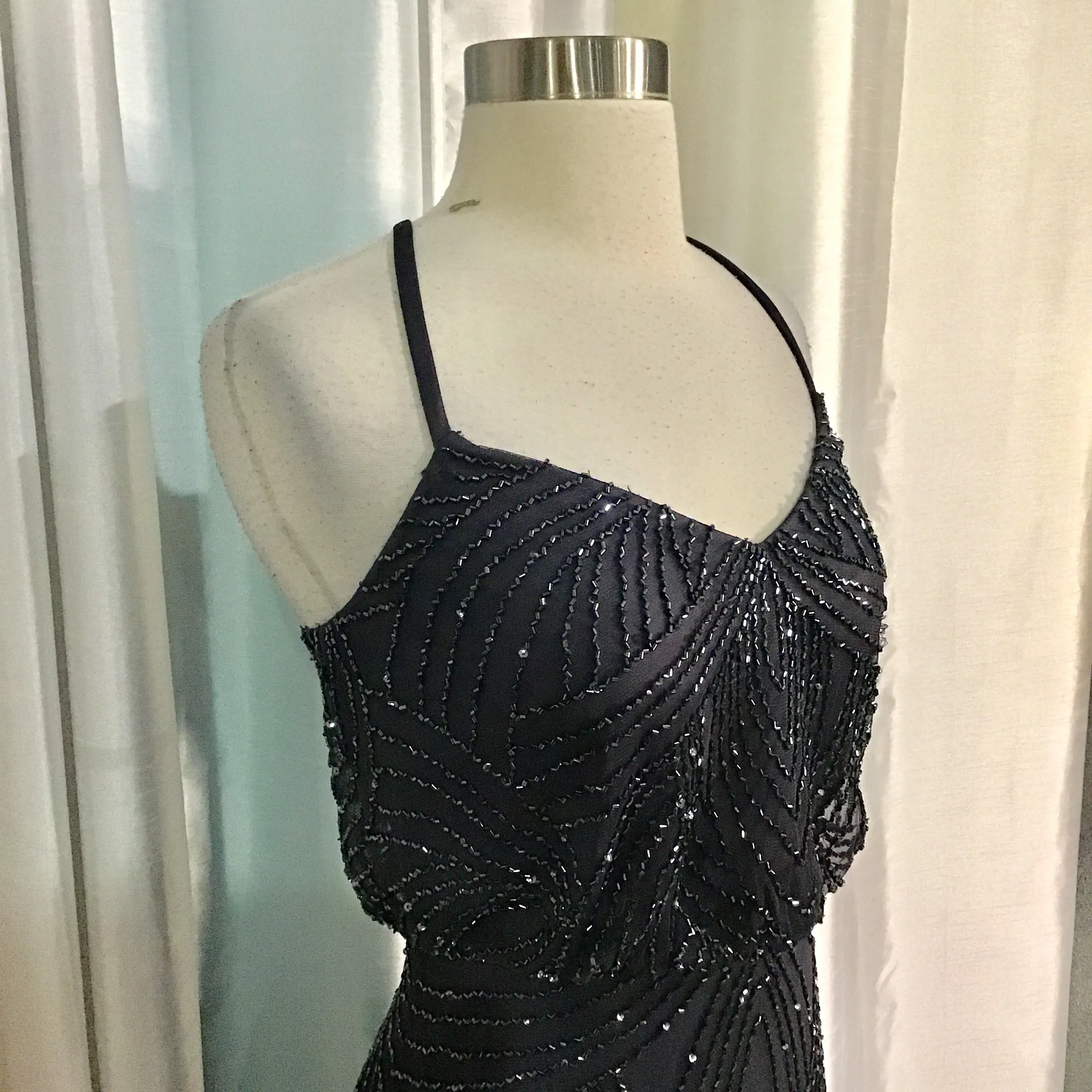 ADRIANNA PAPELL Charcoal Embellished Spaghetti Strap Long Dress Size 0 NWT