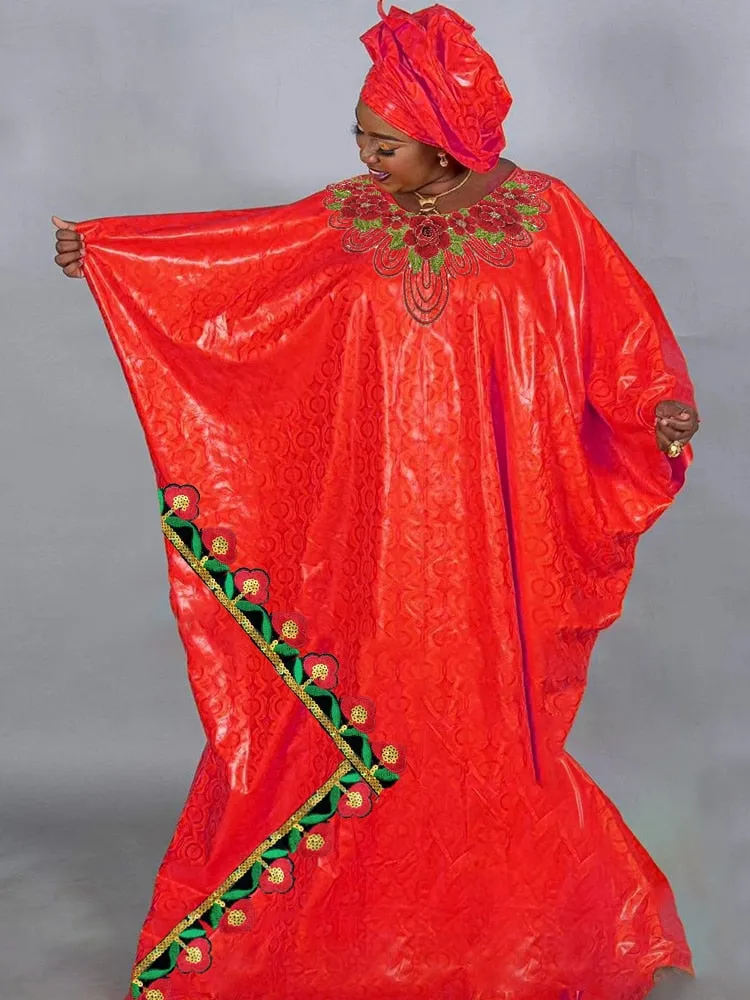 African Wedding Party Clothing Original Bazin Riche Materia Long Dresses Ceremony Evening Gowns Free Size Bazin Dahiki Robe