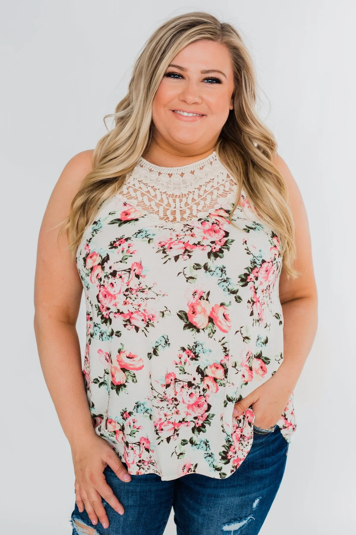 Always & Forever Floral Crochet Tank Top- Ivory