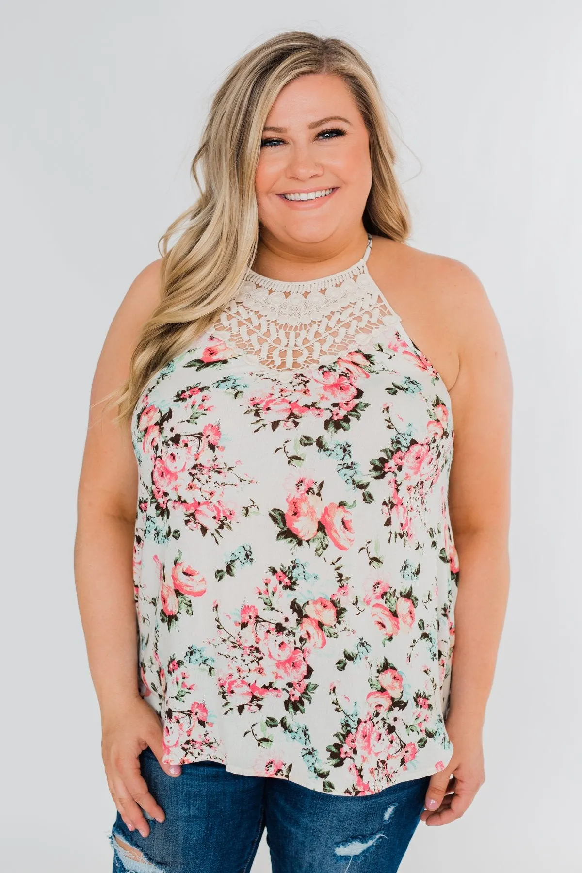 Always & Forever Floral Crochet Tank Top- Ivory