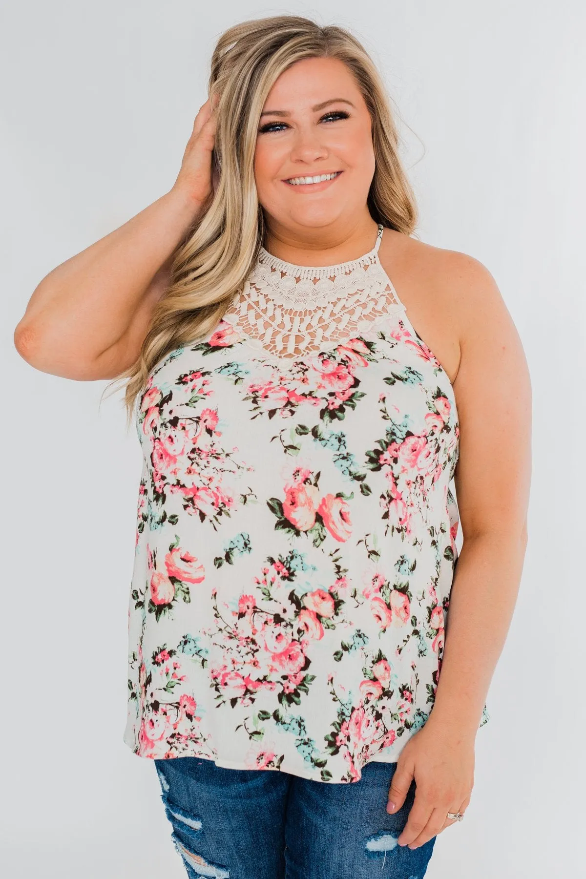 Always & Forever Floral Crochet Tank Top- Ivory