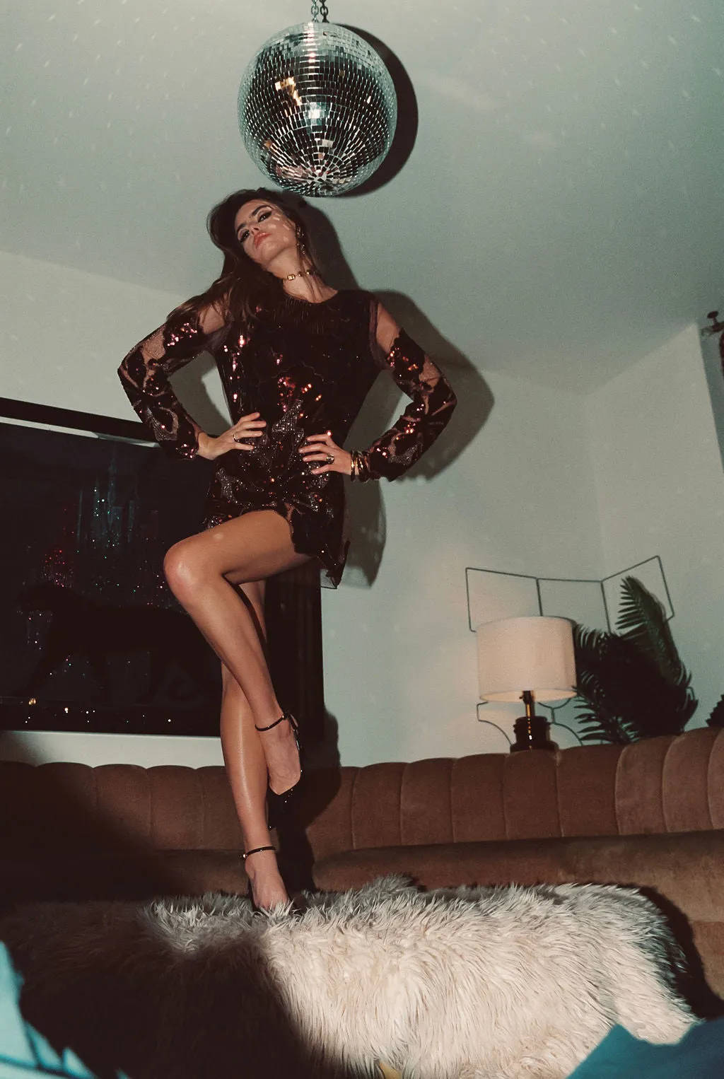 Amber Nights Cinnamon Beaded Mini Dress