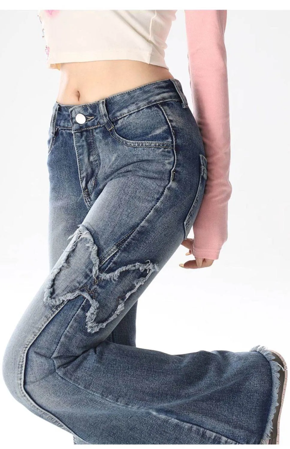 American Retro Butterfly Embroidery Slightly Flared Jeans Women