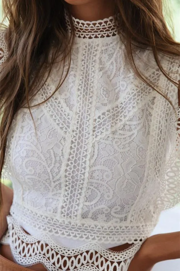 Amora Vintafe Lace Crop Top - White