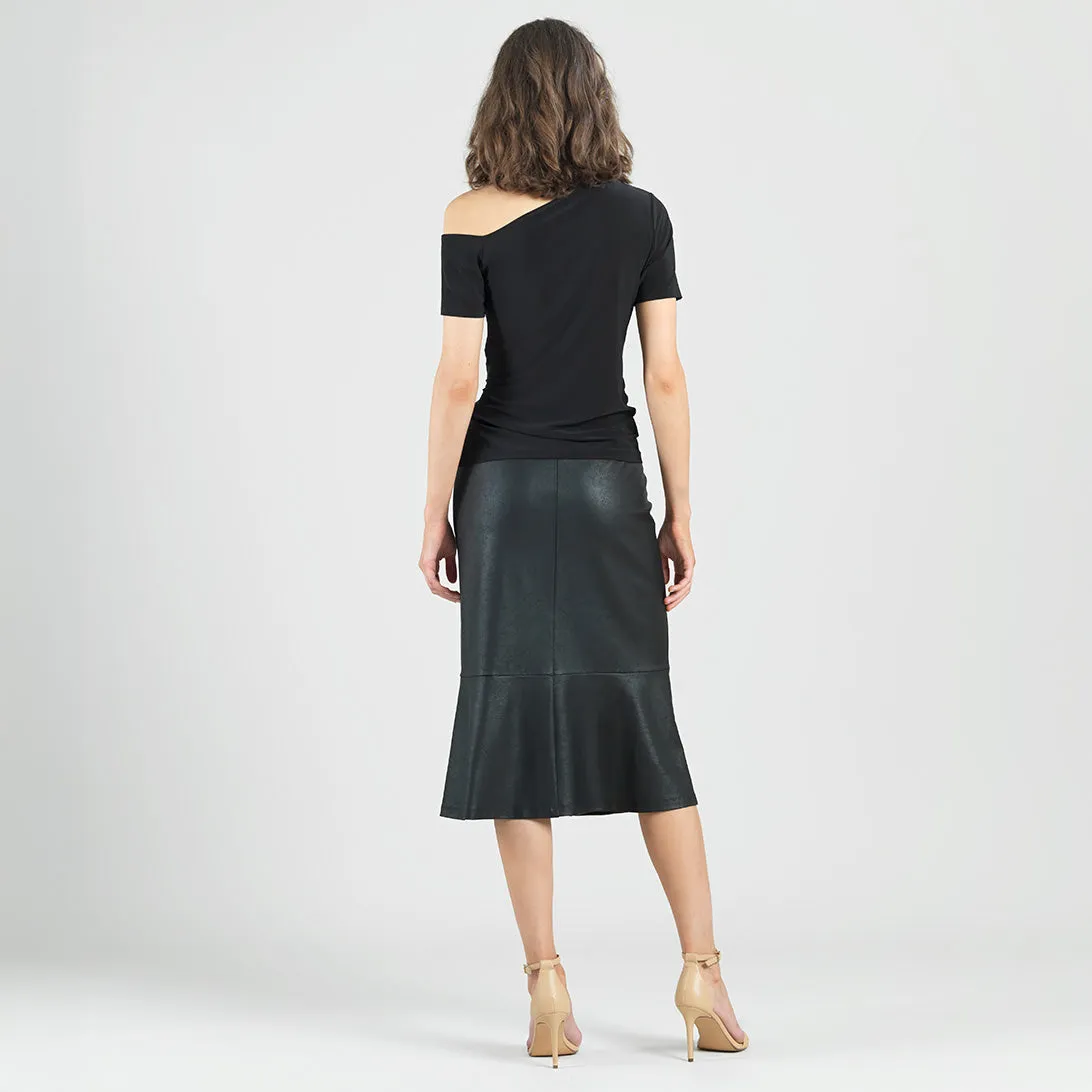 Angular Drape Neck Off Shoulder Top - Black