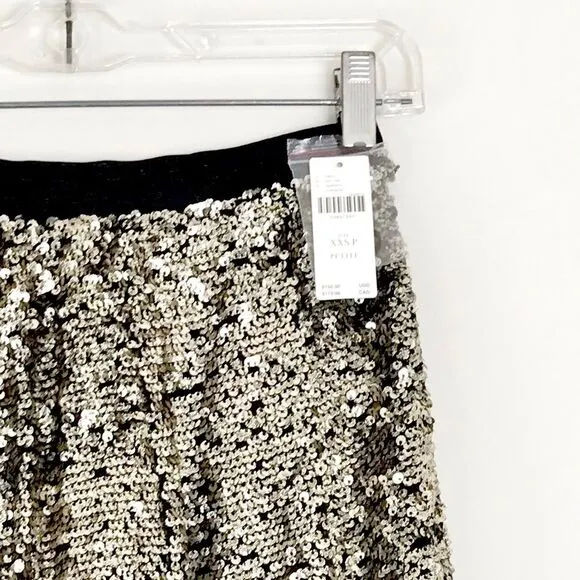 Anthropologie Sequined Metallic Silver Midi Swing Skirt Size Extra Small NWT