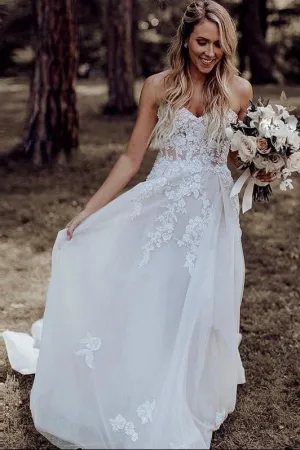 Appliques Lace Corset A-line Bridal Dress Tulle Skirt