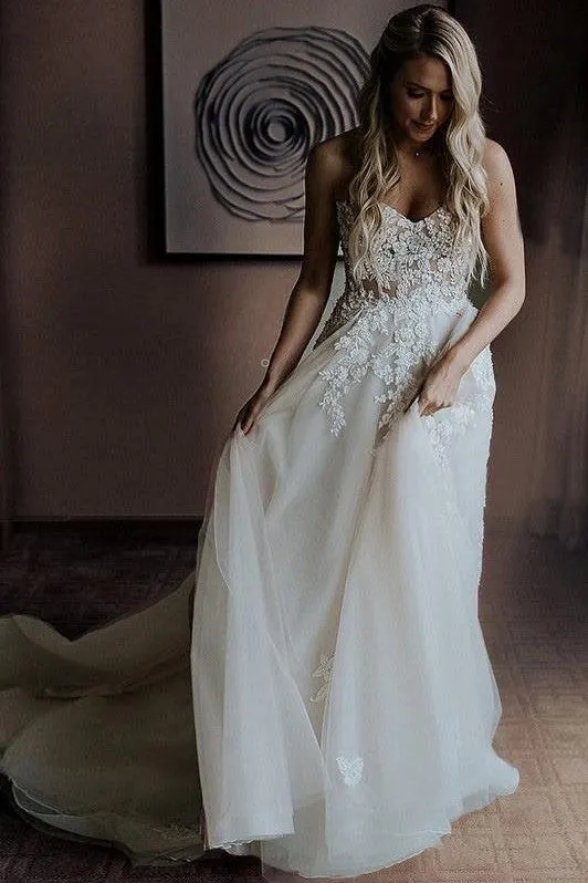 Appliques Lace Corset A-line Bridal Dress Tulle Skirt