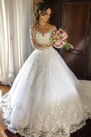 Appliques Lace Wedding Dresses with Full Sleeves vestido de noiva