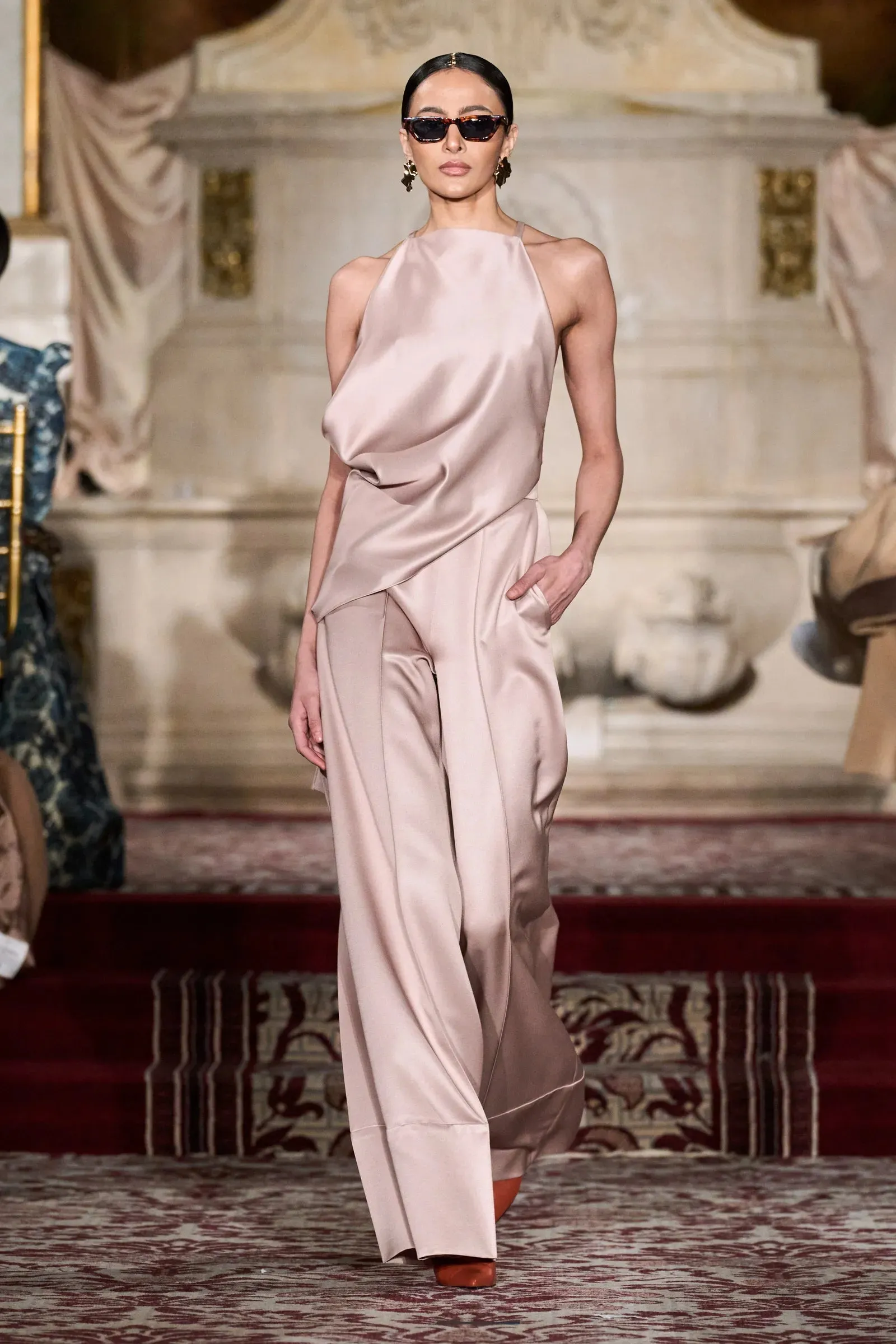 Asymmetric Draped Halter in Sand