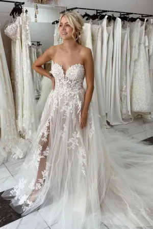 Backless Appliques Wedding Dresses with Split Side