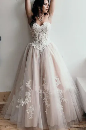 Backless Corset Lace A-line Wedding Gown Tulle Skirt