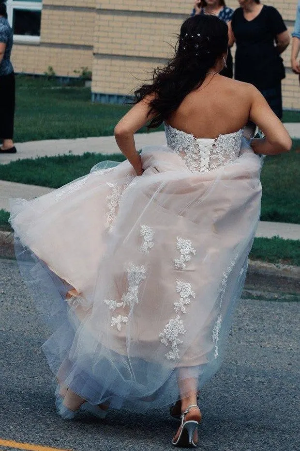 Backless Corset Lace A-line Wedding Gown Tulle Skirt
