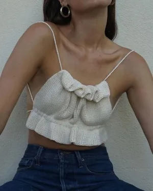 Backless Lace-up Knit Sweaters Ruffle Camis Tank Crop Tops