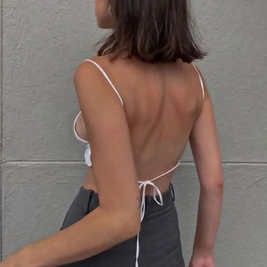 Backless Lace-up Knit Sweaters Ruffle Camis Tank Crop Tops