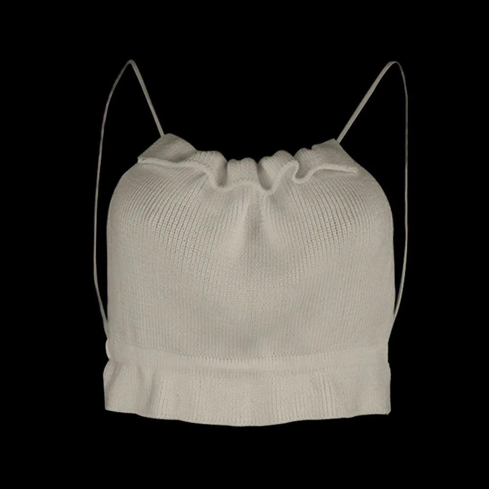 Backless Lace-up Knit Sweaters Ruffle Camis Tank Crop Tops