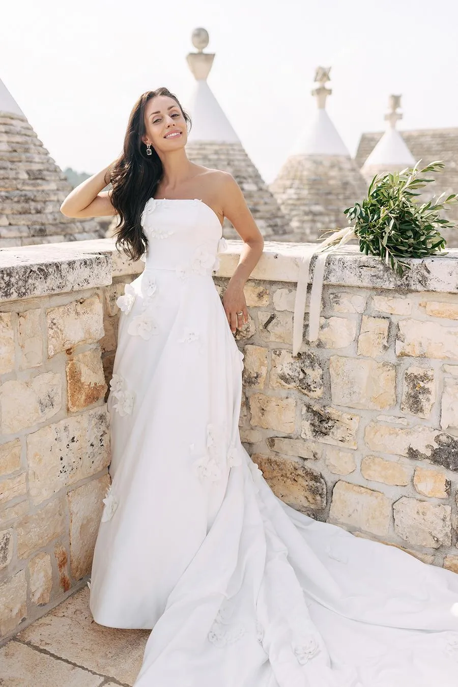 Backless Satin Flowers Strapless Wedding Dresses 2021