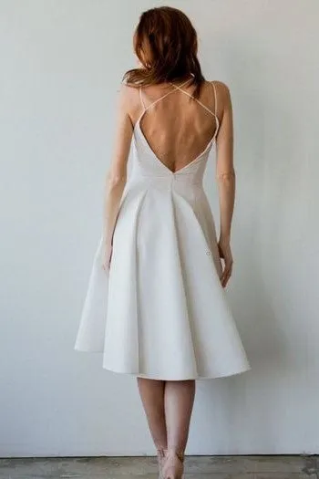 Backless Short Informal Bridal Gown with V-neckline