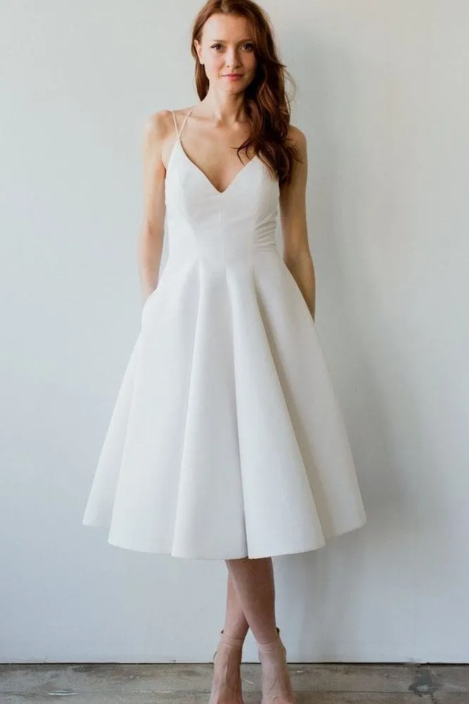 Backless Short Informal Bridal Gown with V-neckline
