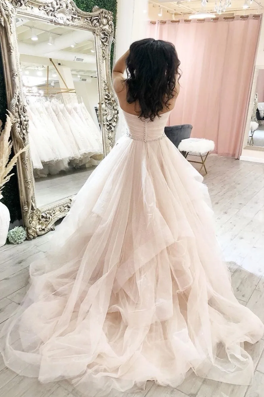 Backless Tulle 2020 Bridal Gowns with Beaded Belt