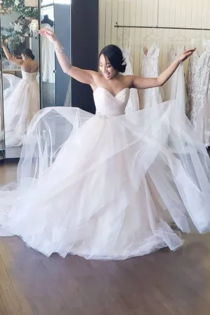 Backless Tulle 2020 Bridal Gowns with Beaded Belt
