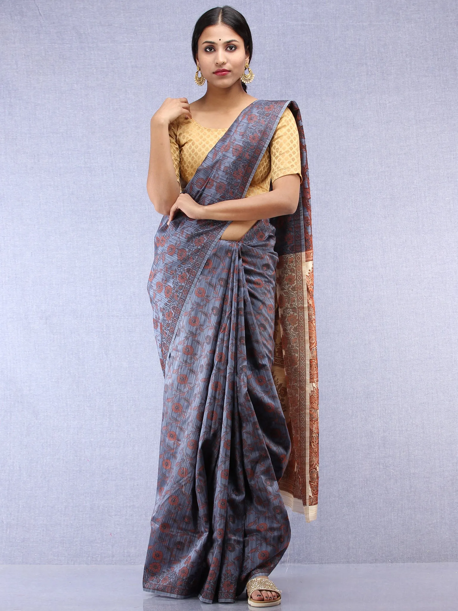 Banarasee Art Silk Saree With Rehsam Weaving Work - Grey & Beige - S031704426