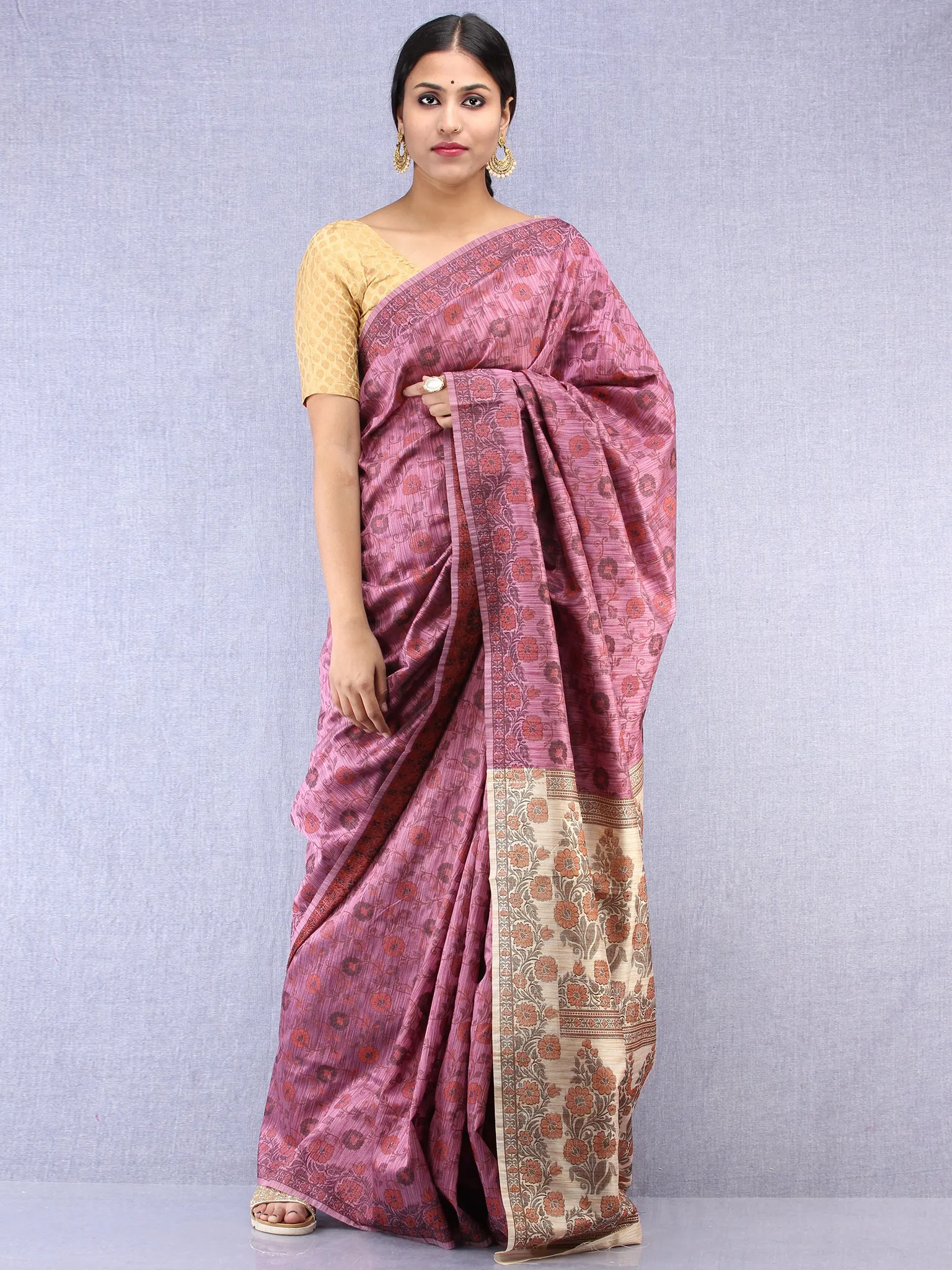 Banarasee Art Silk Saree With Rehsam Weaving Work - Onion Pink & Ivory - S031704392