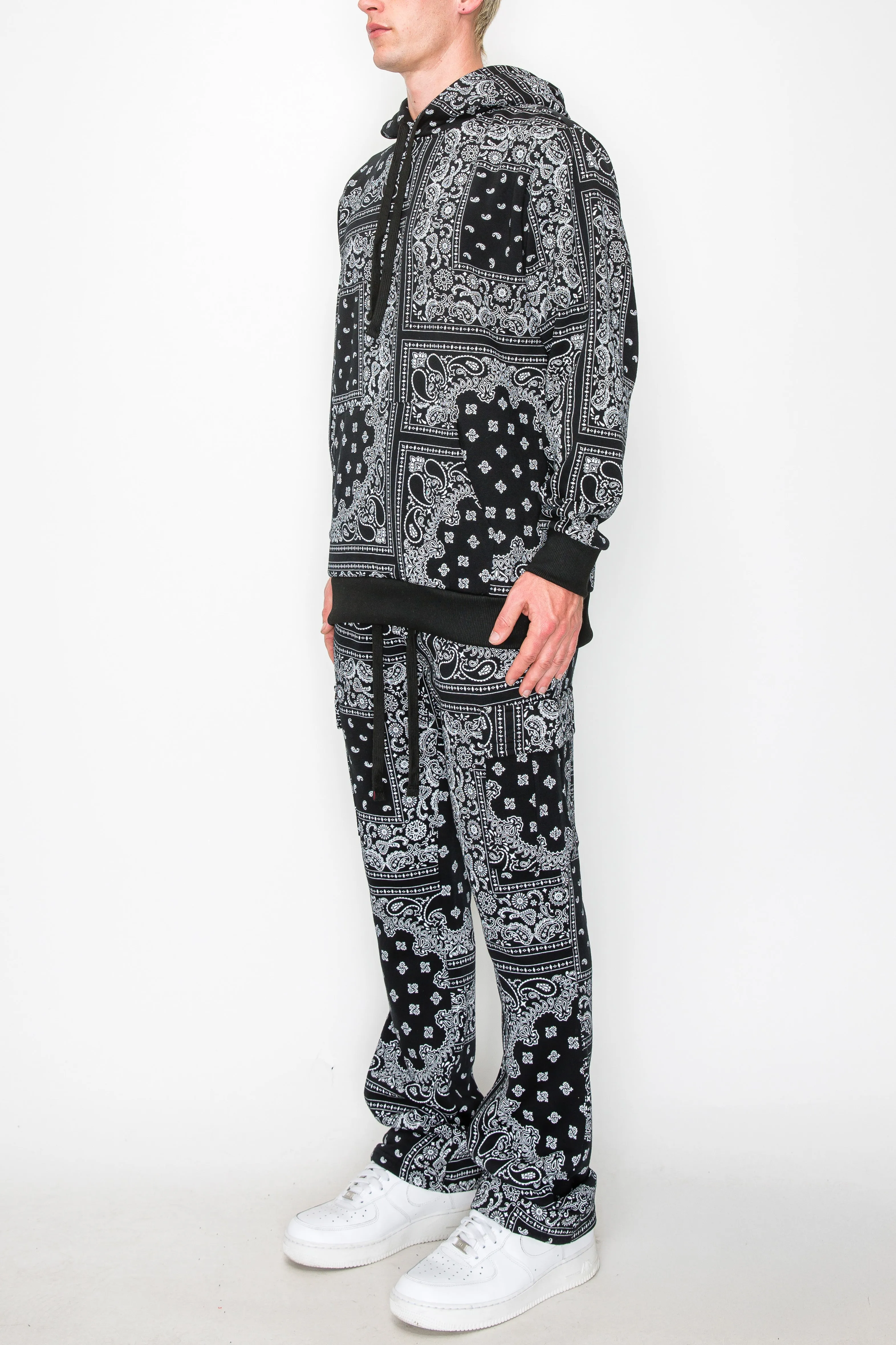 Bandana Pullover Cargo Flared Fleece Set