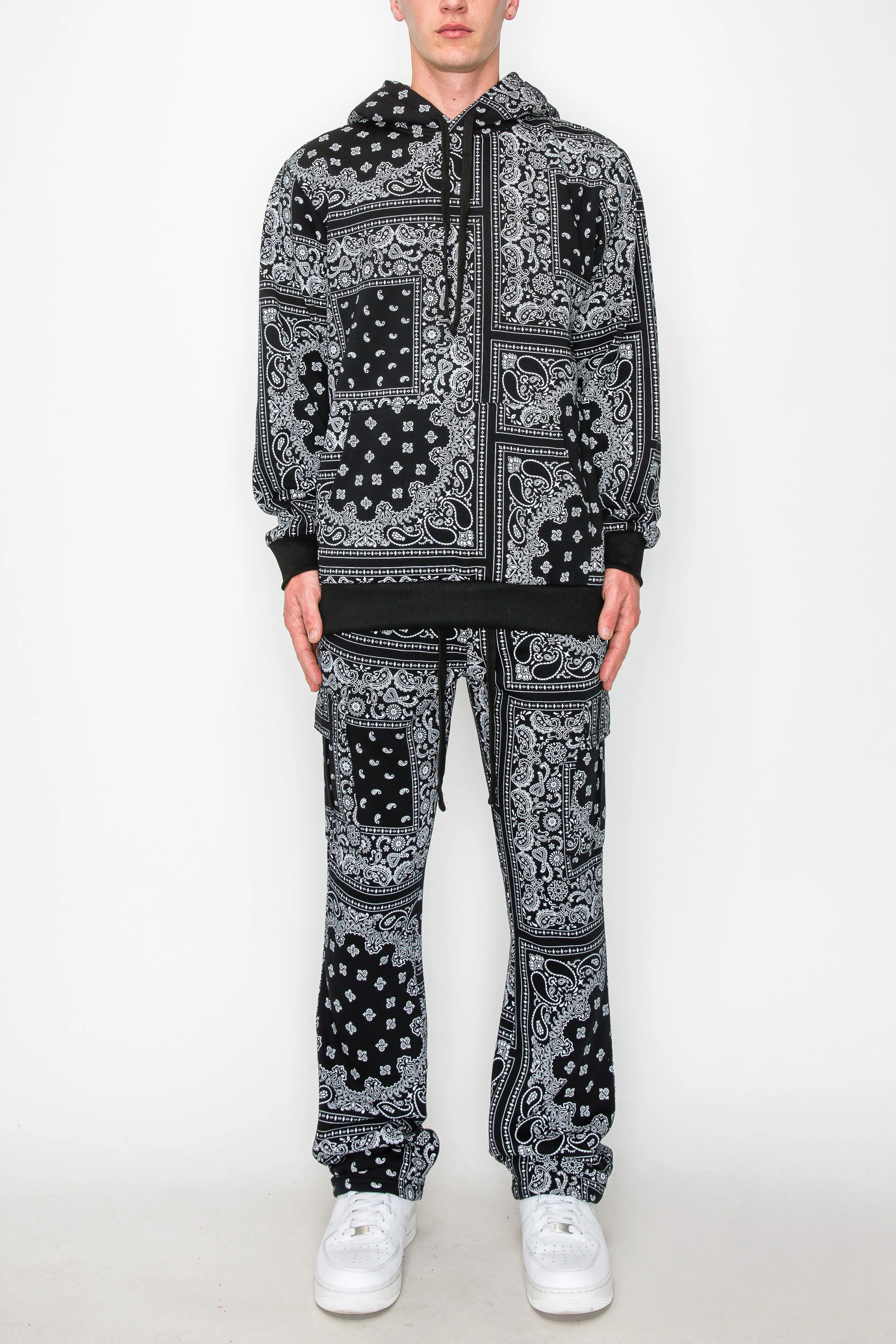 Bandana Pullover Cargo Flared Fleece Set