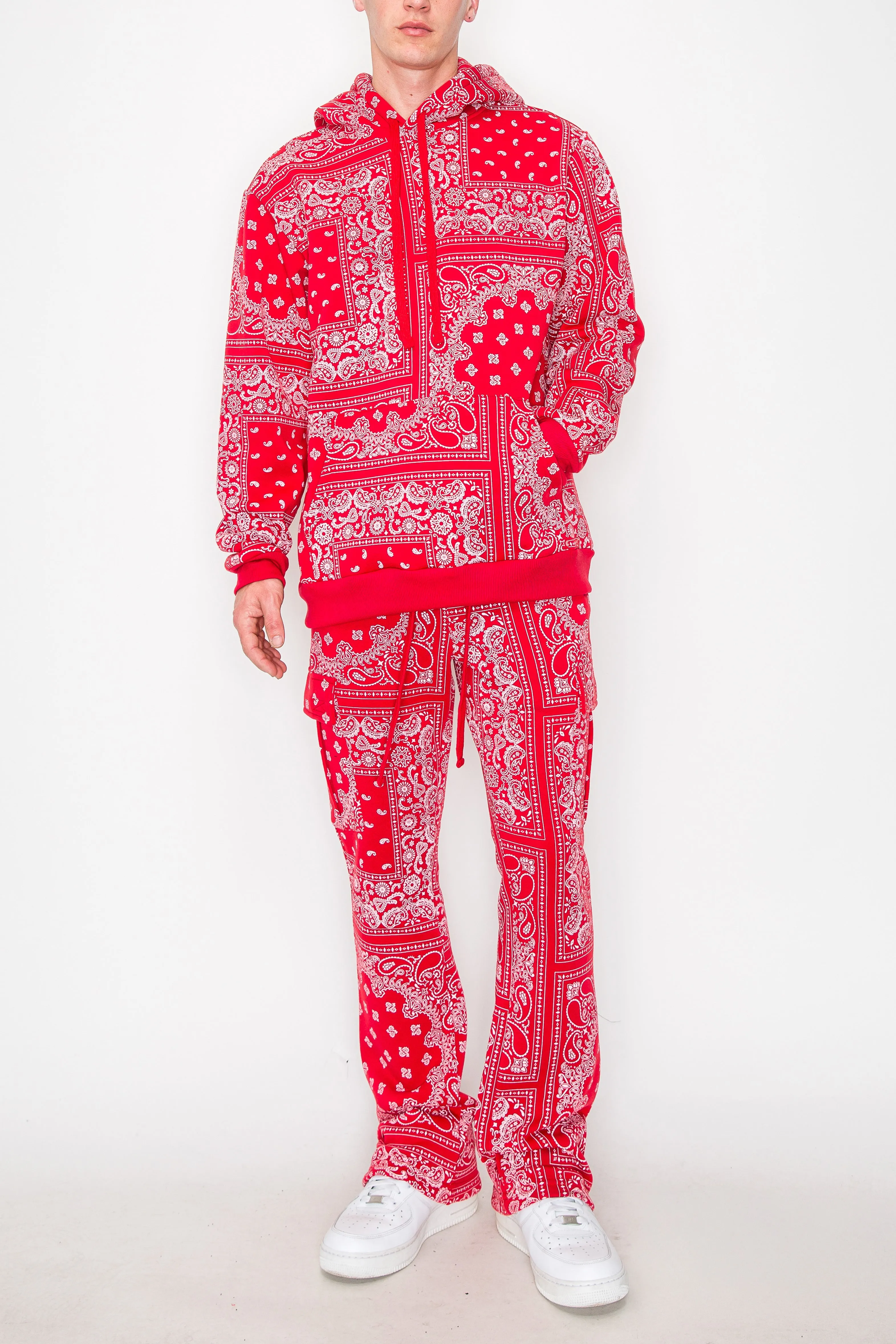 Bandana Pullover Cargo Flared Fleece Set