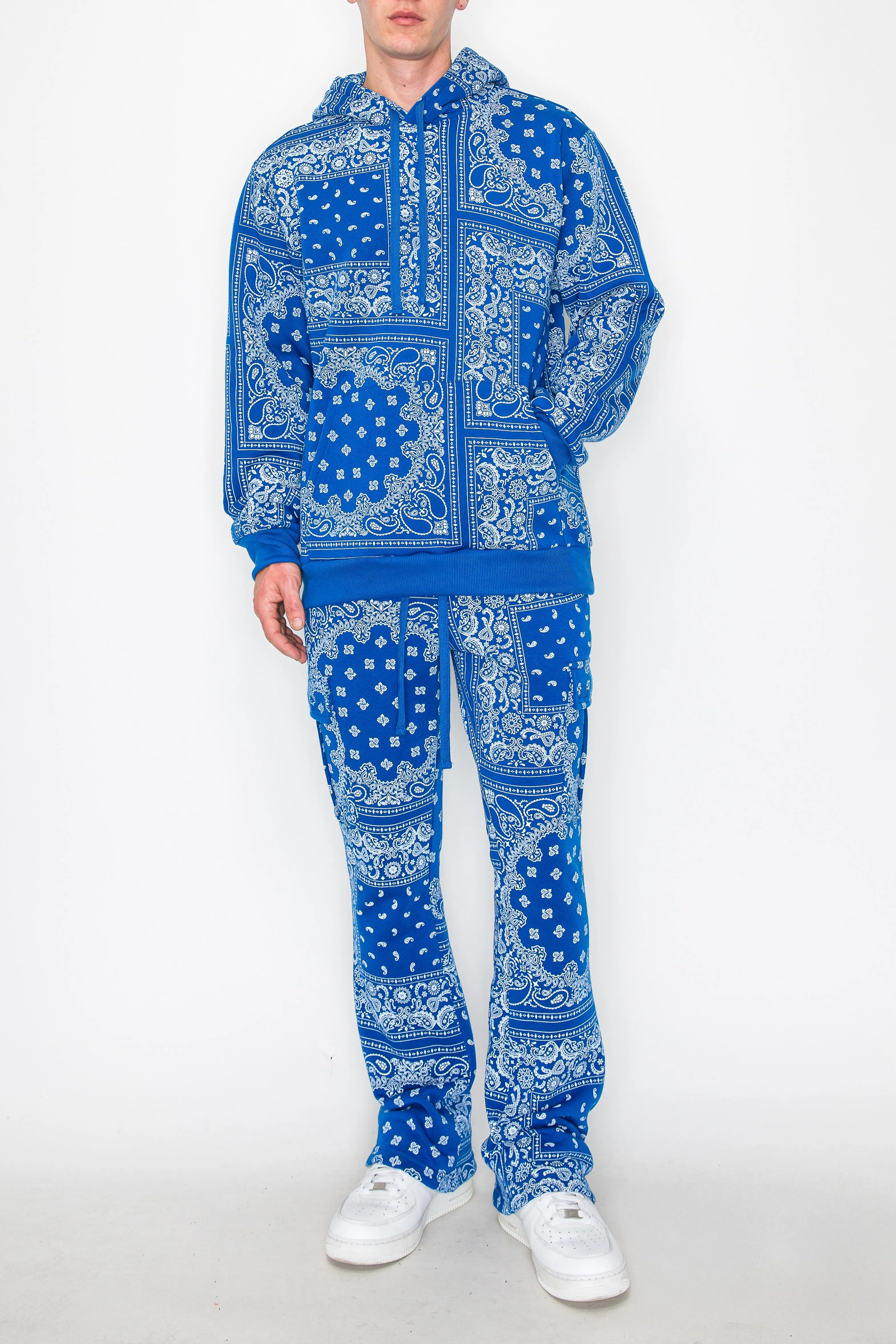 Bandana Pullover Cargo Flared Fleece Set